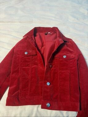 Red Corduroy Button-Up Jacket